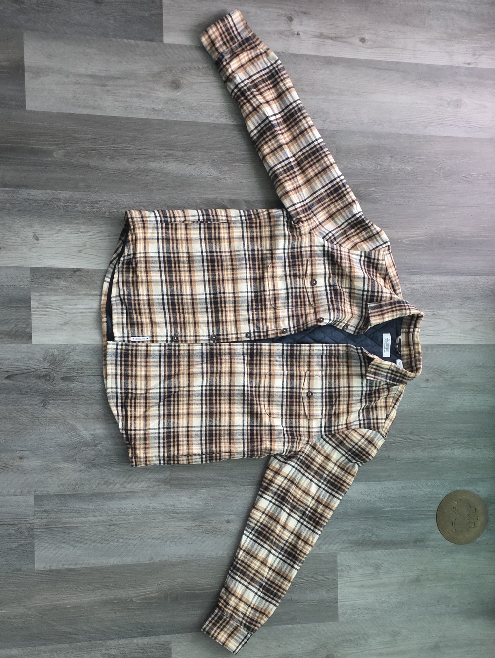 Original Penguin Plaid Flannel Shirt Jacket Quilted Lined Men's XL